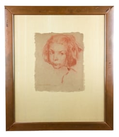 Antonio Barone Signed Sanguine on Paper Young Girl