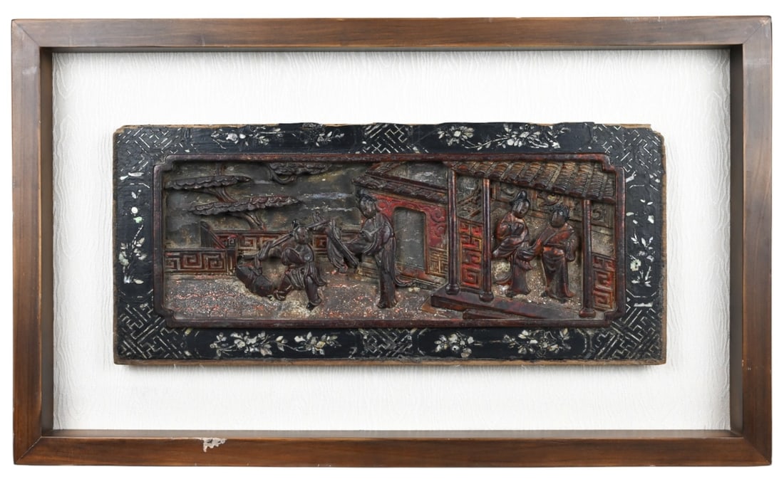 Antique Chinese Hand Carved MOP Inlaid Panel (1 of 9)