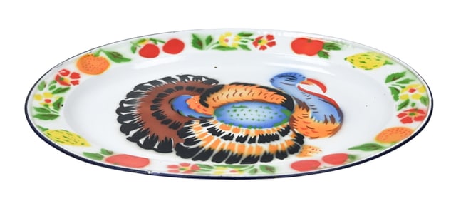 Vintage Enamel Ware Turkey Motif Platter
