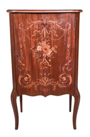 French Hand Carved Inlaid Mahogany Bar Cabinet