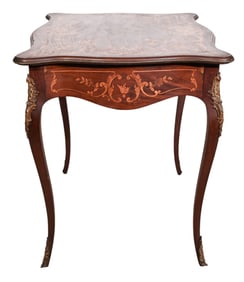 French Carved Marquetry and Ormolu Mounts Table