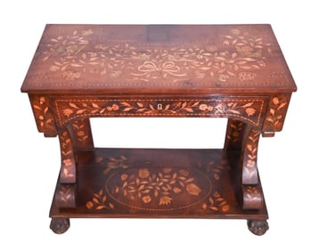 Dutch Carved Marquetry Satinwood Inlaid Desk