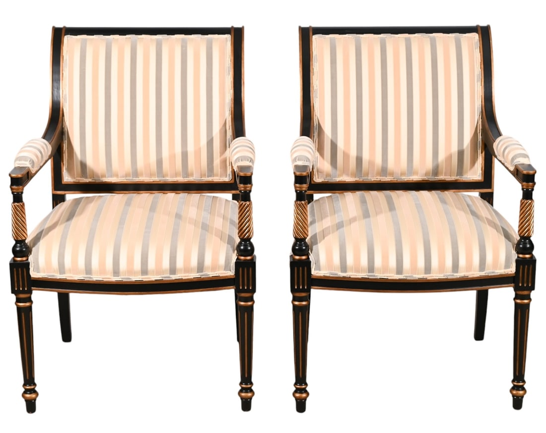 2 Hollywood Regency Carved Upholstered Armchairs (1 of 11)