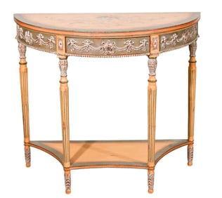 Louis XVI Style Caved Distressed Painted Console