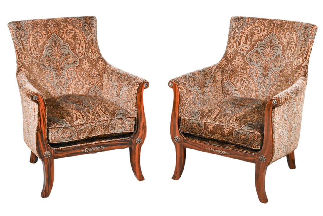 2 Hollywood Regency Carved Upholstered Armchairs (1 of 13)