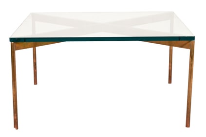 Mid Century Brass Frame Glass Top Coffee Table