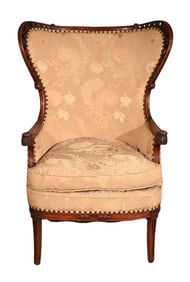 Victorian Style Carved Upholstered Wingback Chair