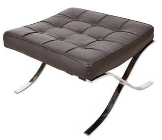 Modern Tufted Brown Leather Chrome Leg Ottoman
