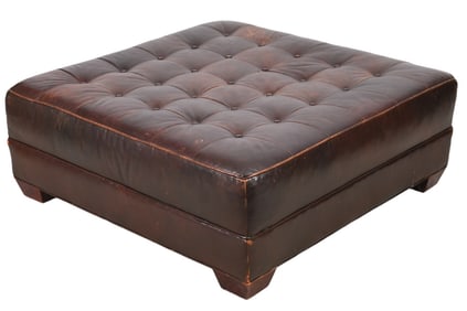 English Regency Style Large Tufted Leather Ottoman