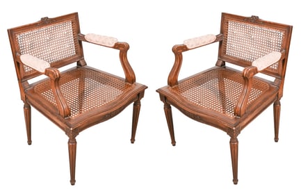 2 Antique Carved Cane Back and Seat Fauteuils