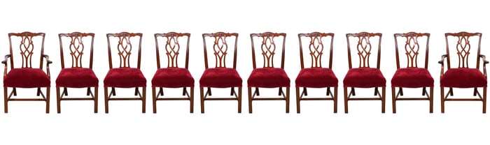 10 Chippendale Style Thistle Back Dining Chairs