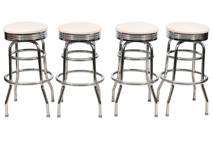 4 Retro Chrome Leather Top Steel Bar Stools