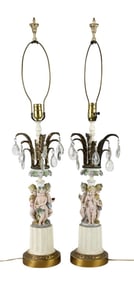 2 Dresden Style Porcelain Lamps 3 Graces Cherubs