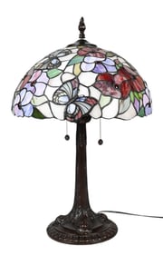 Art Nouveau Style Stained Glass Lamp w Cast Base