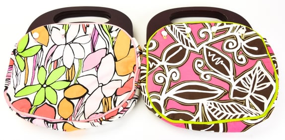 Pair Wood Handles 1980's Bermuda Bags w Covers