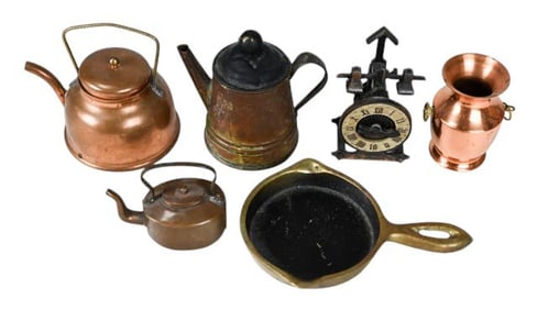 6 Antique & Vintage Copper Miniature Tea Pots More
