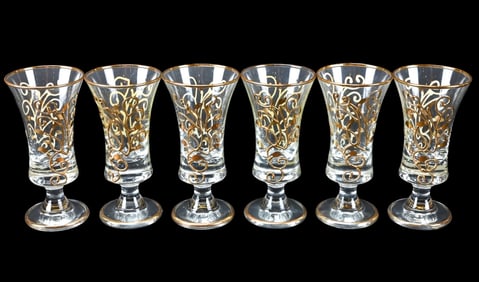 Vintage Bohemian Glass Appertif Glasses Gold Trim