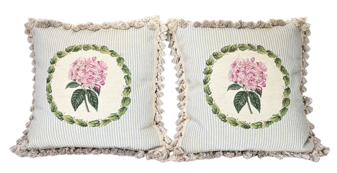 Pair Needlepoint Down Filled Hydrangea Pillows (1 of 8)