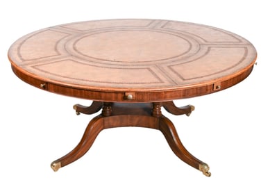 Maitland Smith Carved Leather Top Pedestal Table