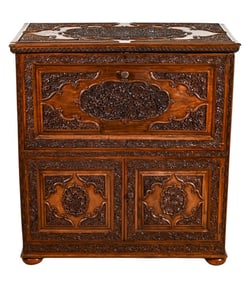 Vintage Heavily Carved Indo Persian Bar Cabinet