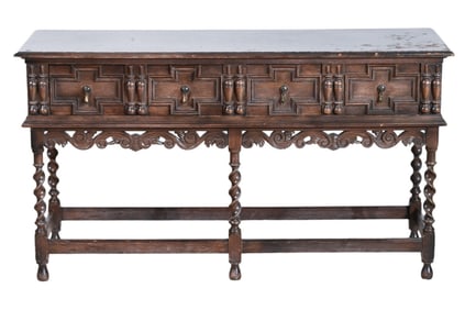 Antique Jacobean Style Hand Carved Oak Sideboard