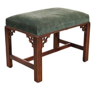 Henredon Carved Green Upholstered Ottomans