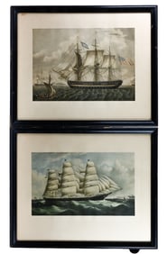 Pair Antique Engravings Ships Ontario, N. Carolina