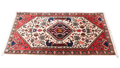 Persian Tribal Hand Knotted Red and Ivory Wool Rug