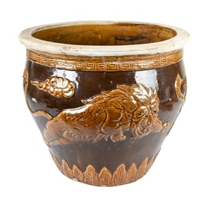 Chinese Painted Ceramic Dragon Motif Planter