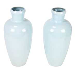 Pair Large Chinese Ceramic Light Blue Vases