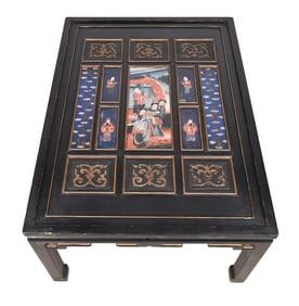 Japanese Carved Black Lacquer Painted Coffee Table