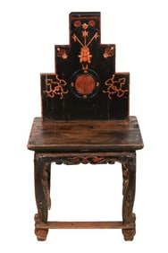 Antique Chinese Carved Painted Step Back Chair