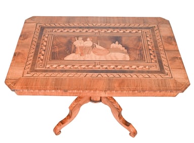 Antique Hand Carved Inlaid Walnut Parlor Table