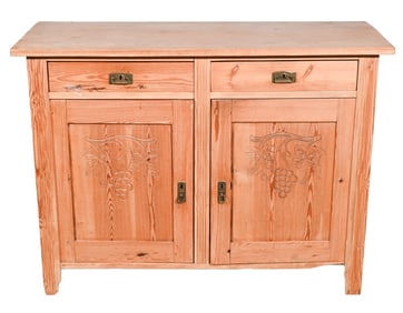 Farmhouse Style Carved Pine Cabinet w/ Grape Motif