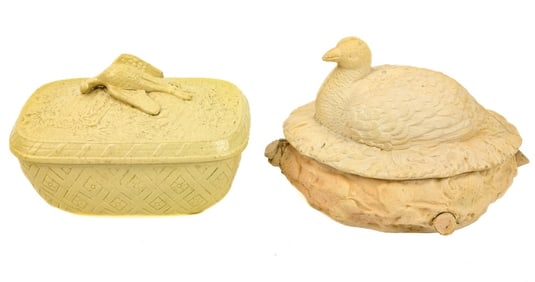 2 Antique English Caneware Covered Tureens