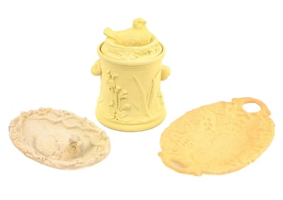 3 Antique English Caneware Decorative Containers