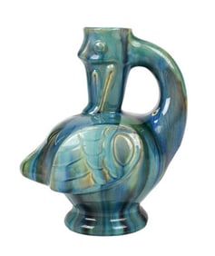Mid Century Japanese Pottery Swan Form Vase