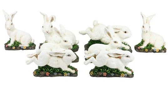 8 Hand Painted Rabbit Bunny Cast Statues