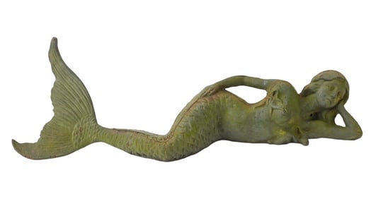 Vintage Cast Iron Reclining Mermaid Garden Statue