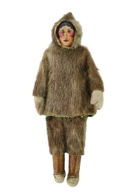 Antique Alaskan Inuit Hand Made Fur & Leather Doll