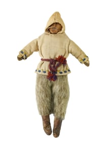Antique Alaskan Inuit Hand Made Fur & Leather Doll