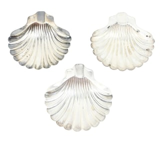 3 Napier Sterling Silver Scallop Shell Ashtrays