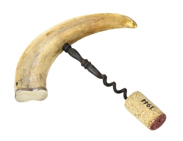 Antique Wild Boar Antler & Sterling Bottle Over