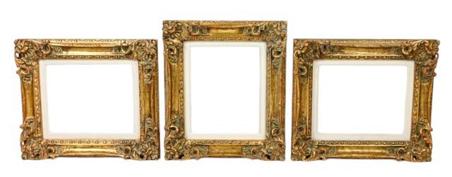 3 Carved Gilt Rococo Picture Frames Cloth Inner