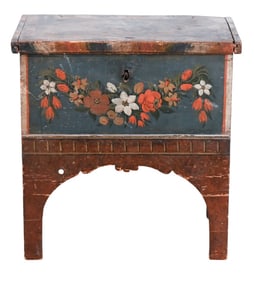 Antique Carved Painted Floral Motif Trunk