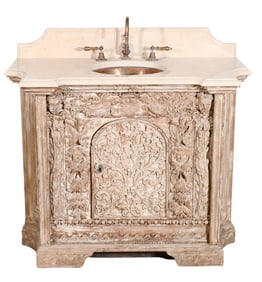 Antique Heavily Carved Buffet Converted to Sink
