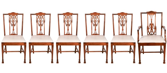 6 Edwardian Style Carved Faux Leather Chairs