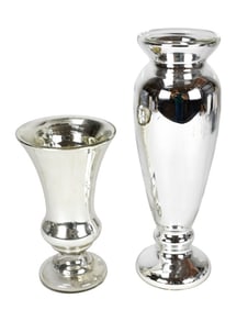 2 Mercury Glass Style Urn Form Vases