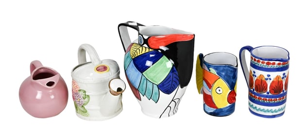5 Art Pottery Hand Painted Novelty Pitchers