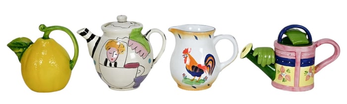 4 Art Pottery Hand Painted Novelty Pitchers